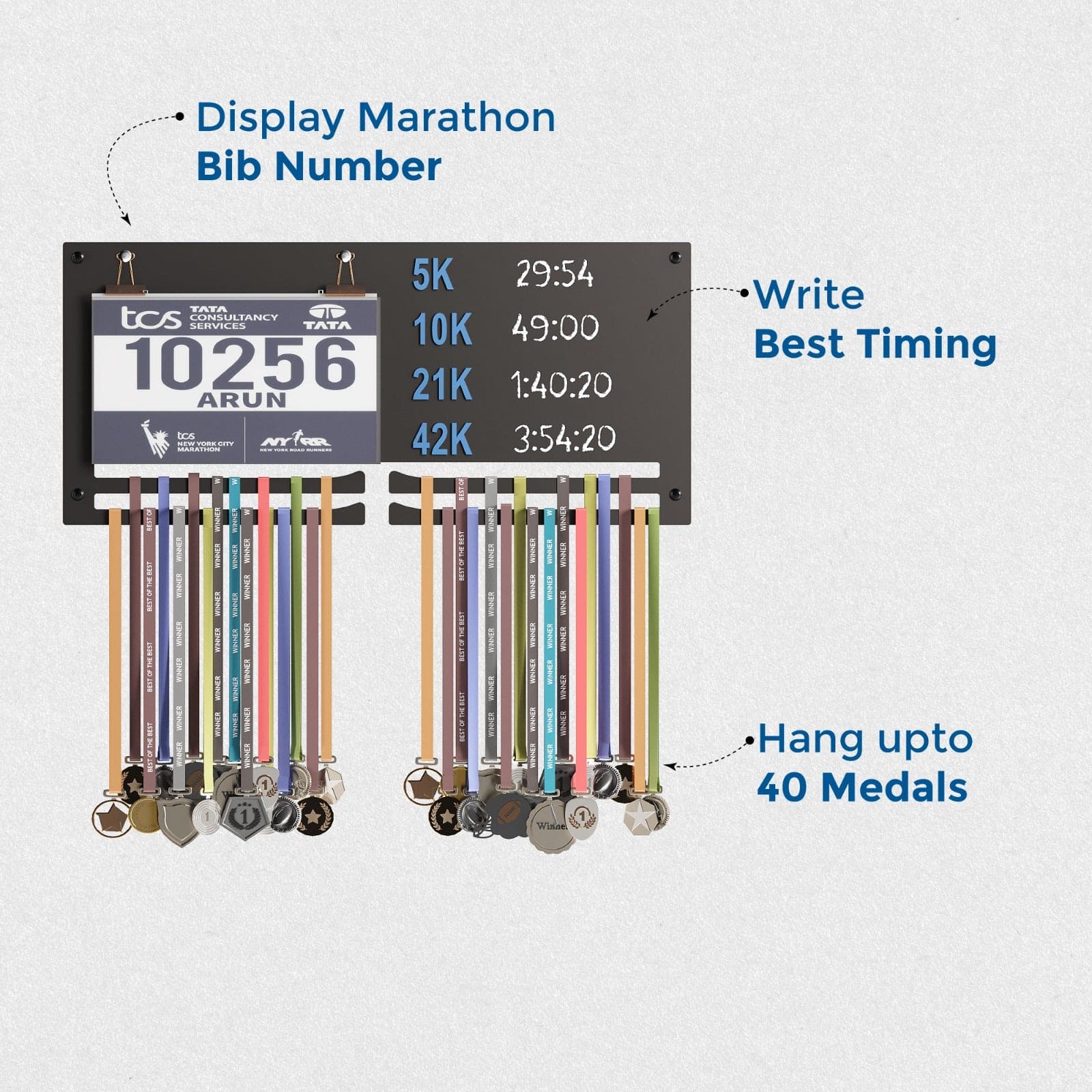 Glory Marathon Bib & Medal Display Hanger | Running & Sports Achievement Holder | Hold Upto 40 Medals