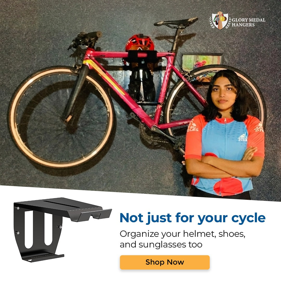 Bicycle Wall Mount With Shelf- Cycling Indoor Bike Storage, Wall Rack | Organize Helmet, Sun Glass, Shoe | Hang Heavy Duty Bike | Space Saving For Road, Racing, Mountain, City Or Other Bicycle