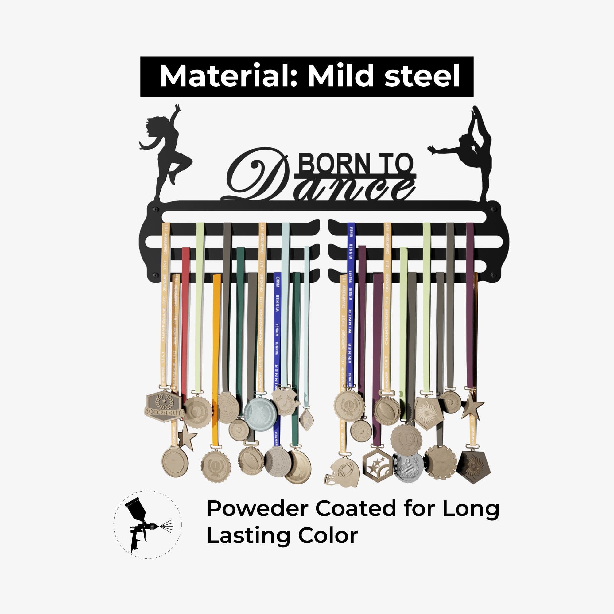 Born To Dance - Hang up to 60+ Medals - Steel (48 * 30 CM) - Glory Medal Hangers Wall Display | Black, Glossy Finish (Copy) (Copy)