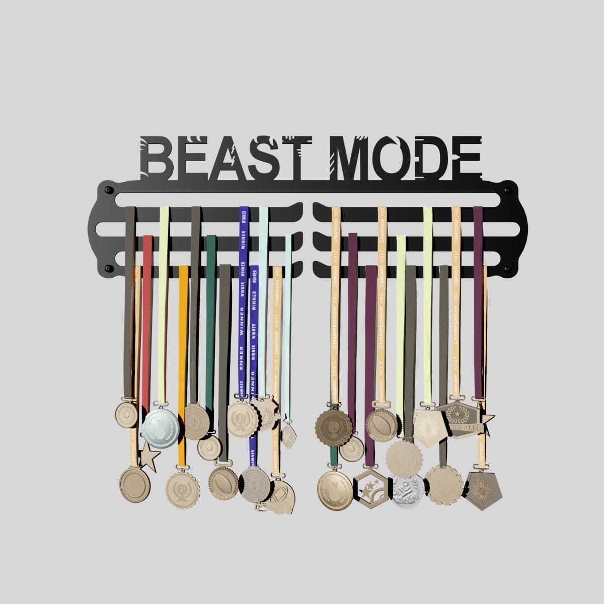 BEAST MODE - Hang up to 60+ Medals - Steel (48 * 30 CM) - Glory Medal Hangers Wall Display | Black, Glossy Finish