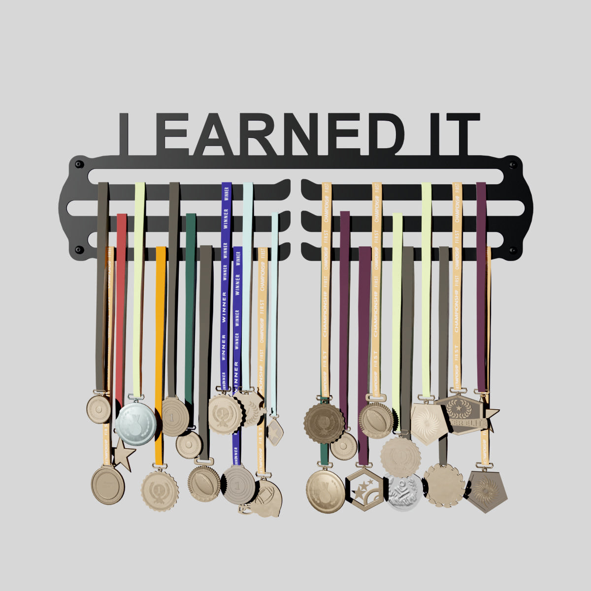 I Earned It Design - Hang up to 60+ Medals - Steel (48 * 30 CM) - Glory Medal Hangers Wall Display | Black, Glossy Finish