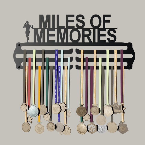 Miles of Memories - Steel (48 * 30 CM) - Glory Medal Hangers Wall Display | Up to 45 Medals | Black, Glossy Finish