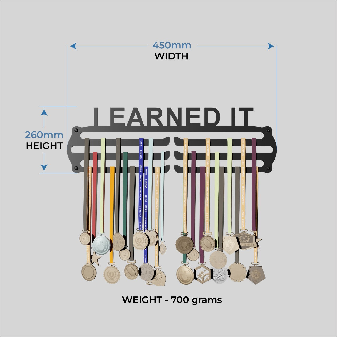 I Earned It Design - Hang up to 60+ Medals - Steel (48 * 30 CM) - Glory Medal Hangers Wall Display | Black, Glossy Finish
